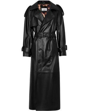 Philipp Plein Belted Leather Trench Coat - Black