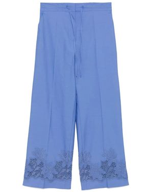 P.A.R.O.S.H. Floral-Embroidery Trousers - Blue