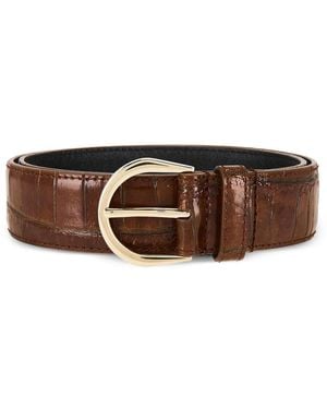 Saint Laurent Crocodile-Embossed Leather Belt - Brown