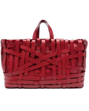 Jil Sander Large Woven Leather Tote Bag - Red
