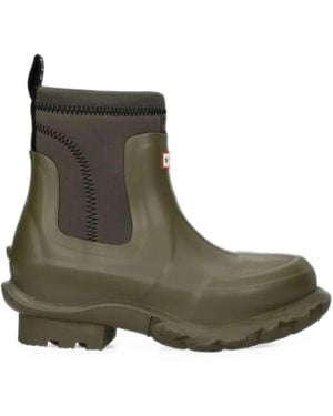 HUNTER Logo-Patch Slip-On Boots - Green