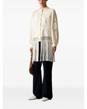 FARM Rio Fringed Broderie-Anglaise Shirt - White