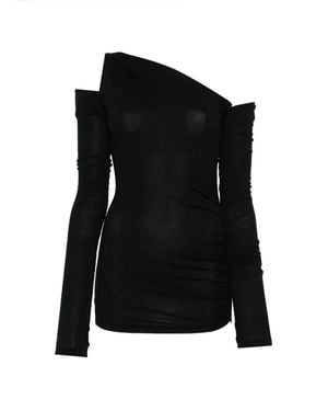 Isabel Benenato Cold-Shoulder Long-Sleeve Top - Black
