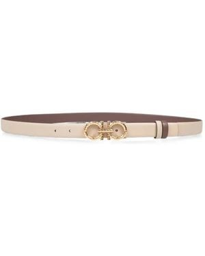 Ferragamo Gancini Reversible Leather Belt - White