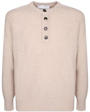 Amaranto Ribbed-Knit Henley Sweater - Natural