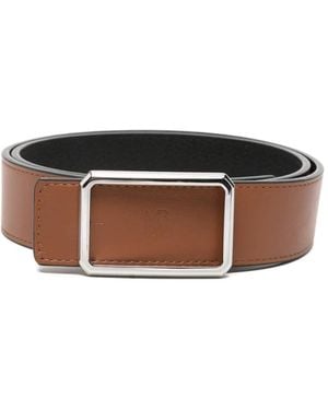 Maison Boinet Logo-Debossed Rectangular-Buckle Belt - Brown