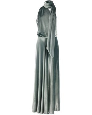 Alberta Ferretti Draped Cowl-Neck Midi Dress - Blue
