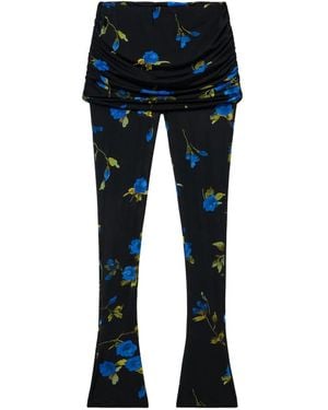Blumarine Floral-Print Gathered Leggings - Blue