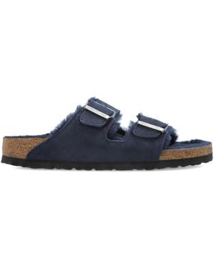 Birkenstock Shearling-lined buckled flat sandals - Azul