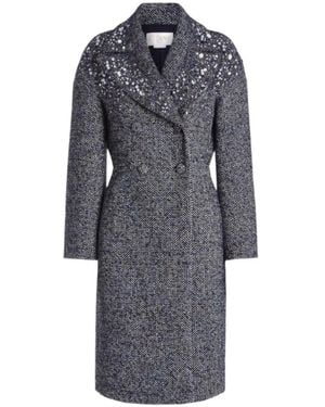Genny Crystal-Embellished Herringbone Coat - Grey