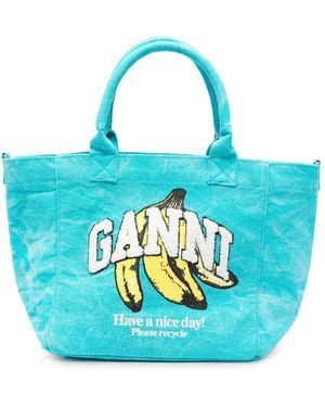 Ganni Logo-Print Tote Bag - Blue