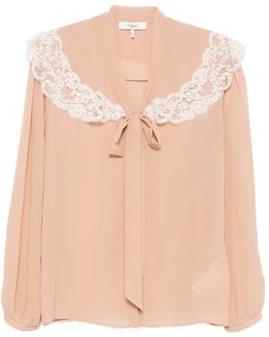 Chloé Lace-Trimmed Silk-Georgette Blouse - Pink
