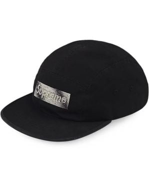 Supreme Rhinestone Label Camp Cap - Black
