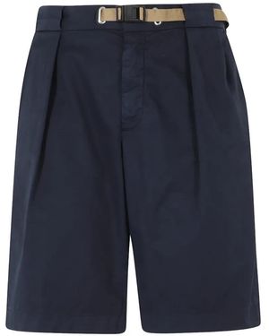 White Sand Belted Pleated Shorts - Blue
