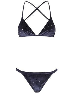 Balmain Stud-Embellished Velvet Bikini - Blue