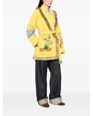 Alanui Fringed Tweety-Intarsia Cardigan - Yellow