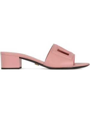 Dolce & Gabbana Logo-Detail Block-Heel Sandals - Pink