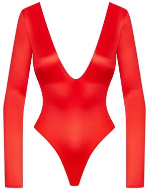 Maison Close Open-Back Long-Sleeve Bodysuit - Red