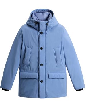 Woolrich Hooded Button-Fastening Padded Jacket - Blue
