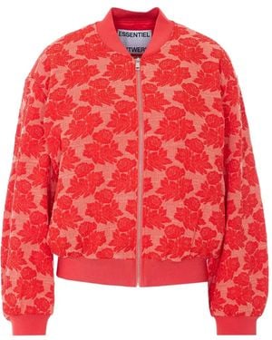 Essentiel Antwerp Floral Print Zip Bomber Jacket - Red