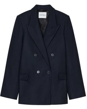 Closed Double-Breasted Fitted Blazer - Blue