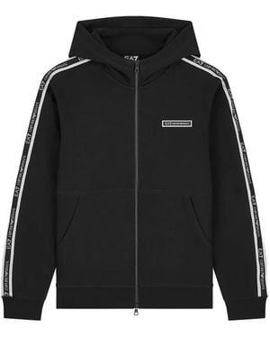 EA7 Logo-Tape Zip-Up Hoodie - Black
