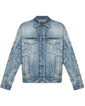 Versace Jeansjacke mit Blumen-Print - Blau