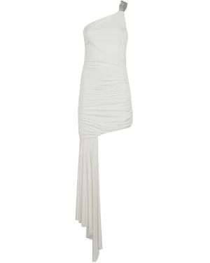 Amen Crystal-Embellished Ruched Asymmetric Dress - White