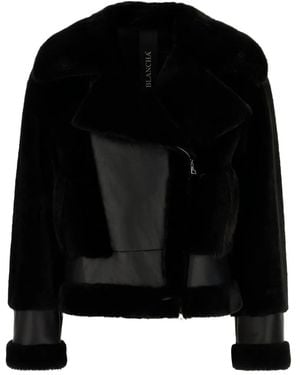 Blancha Leather Shearling Jacket - Black