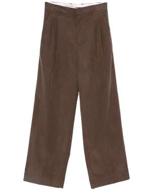 White Sand Pantalon Ample À Design Plissé - Brown
