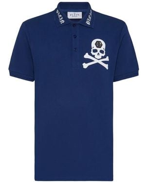 Philipp Plein Skull-Motif Embroidered Polo Shirt - Blue