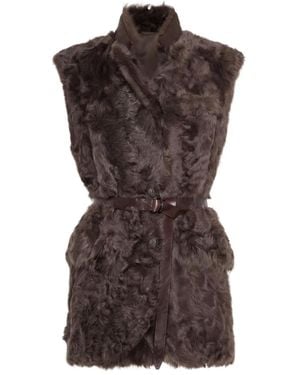 Brunello Cucinelli Shearling Belted Vest - Brown