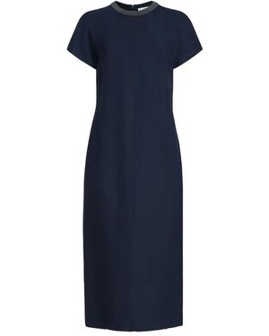 Brunello Cucinelli Embellishement-Collar Midi Dress - Blue