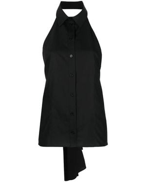 MSGM Open-Back Sleeveless Cotton Shirt - Black