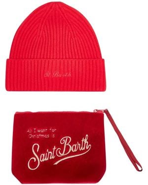 MC2 Saint Barth Ribbed Velvet Beanie Pouch (Set Of Two) - Red