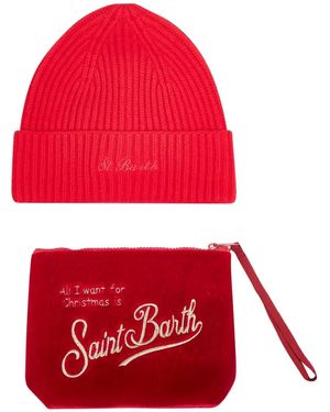 MC2 Saint Barth Ribbed Velvet Beanie Pouch (Set Of Two) - Red