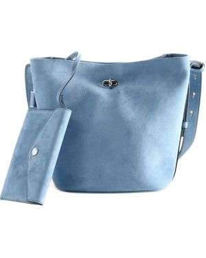 Tory Burch Medium Lock Suede Slim Bucket Bag - Blue