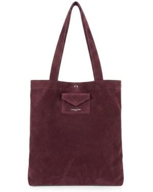 Lancaster Suede-Finish Logo-Patch Shouder Bag - Purple