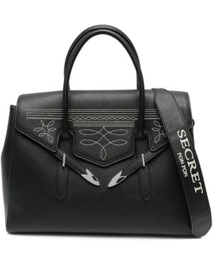 Secret Pon-pon Large Yalis Rodeo Embroidered Tote Bag - ブラック