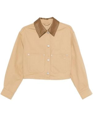 HUGO Contrasting-Collar Cropped Jacket - Natural