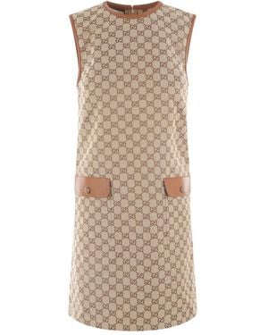 Gucci Monogram-pattern Sleeveless Cotton-blend Midi Dress - Brown