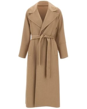 Kaos Peak-Lapels Belt Coat - Natural