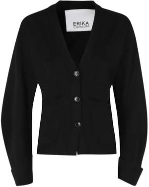 Erika Cavallini Semi Couture Pietro V-Neck Patch-Pocket Cardigan - Black