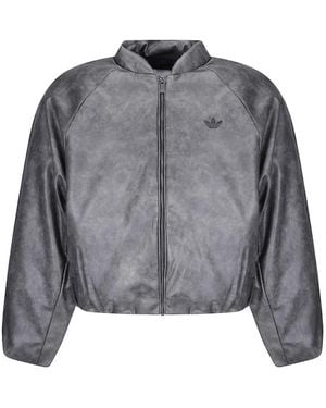 adidas Logo-Embroidered Raglan-Sleeve Bomber Jacket - Gray