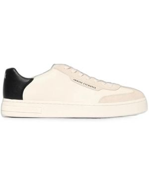 Emporio Armani Logo-Print Paneled Sneakers - Natural
