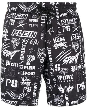 Philipp Plein Logo-Print Swim Shorts - Black