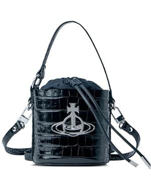 Vivienne Westwood Croc-Embossed Drawstring Bucket Bag - Blue