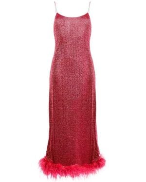 Oséree Maxikleid Im Metallic-Look Mit Federn - Rot