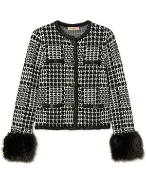 Twinset Checked Faux Fur-Trim Jacket - Black