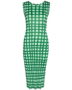 Issey Miyake Robe Plissée À Carreaux À Coupe Mi-Longue - Green